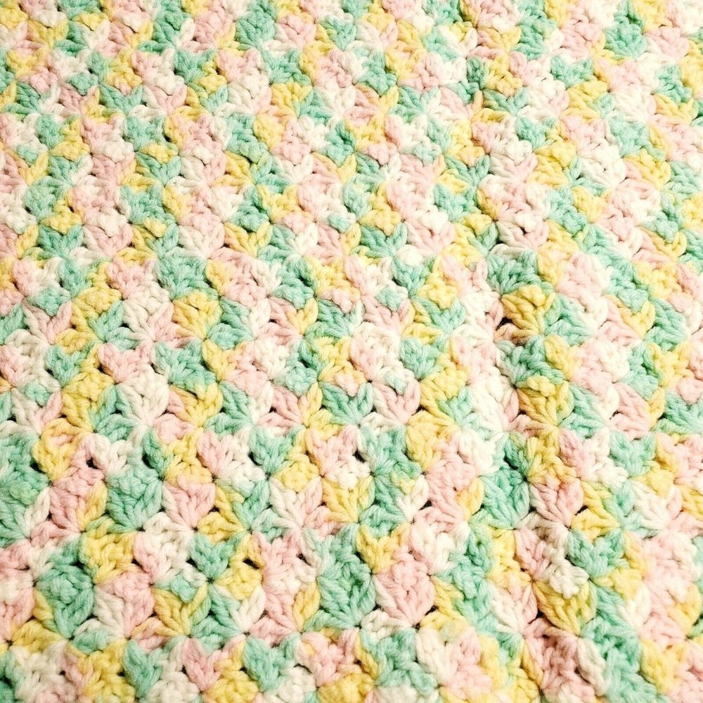 Baby Blanket Throw Crochet Afghan Unisex White Green Yellow Pink Crib